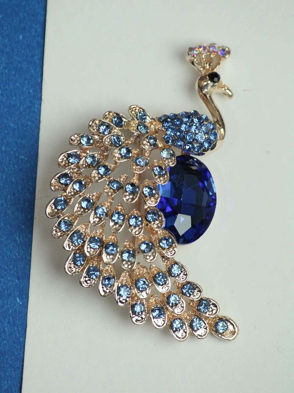 Blue & Gold Peacock Brooch - TOSSIDO