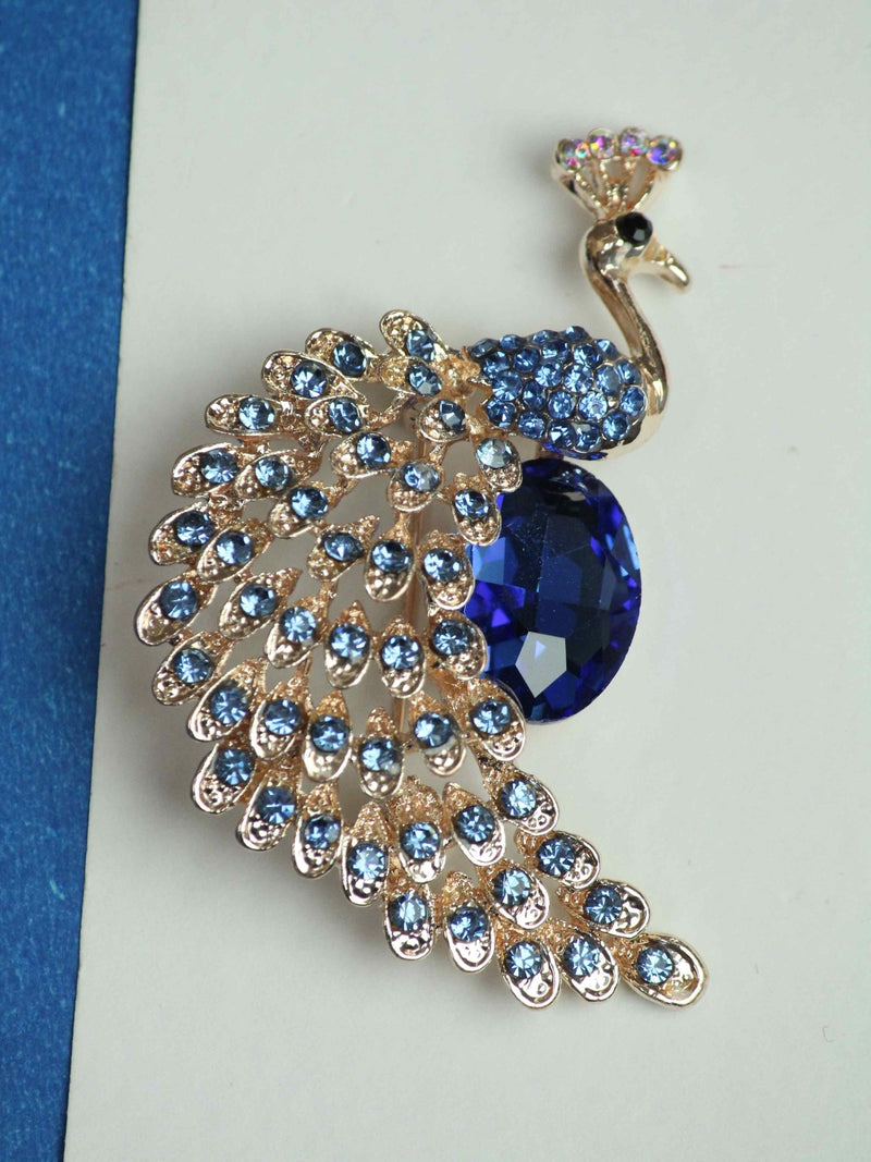 Blue & Gold Peacock Brooch - TOSSIDO