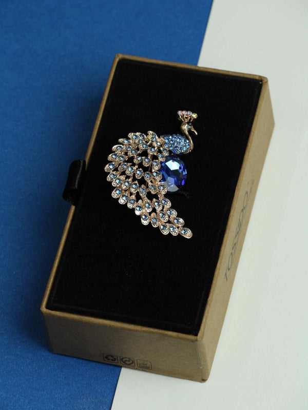 Blue & Gold Peacock Brooch - TOSSIDO