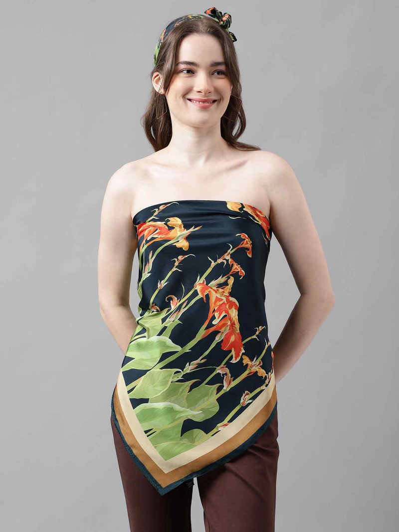 Blue & Green Floral Scarf & Scarf Bag Set - TOSSIDO