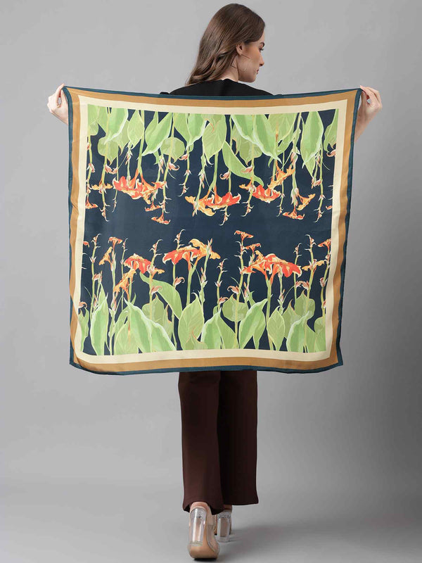 Blue & Green Floral Scarf & Scarf Bag Set - TOSSIDO