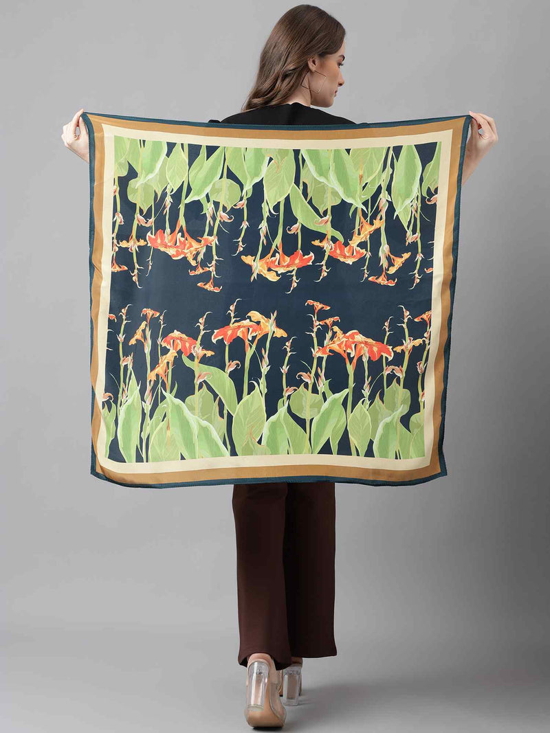 Blue & Green Floral Scarf & Scarf Bag Set - TOSSIDO