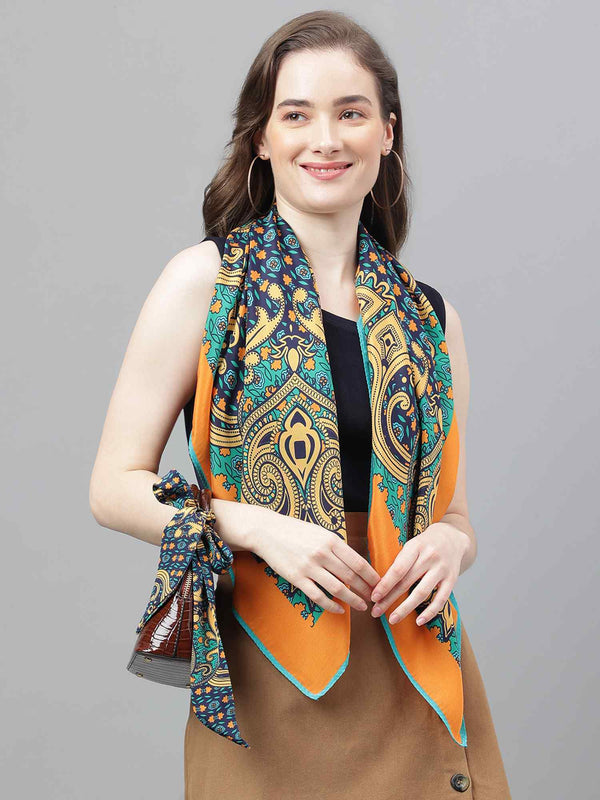 Blue & Green Geometric Scarf & Scarf Bag Set - TOSSIDO
