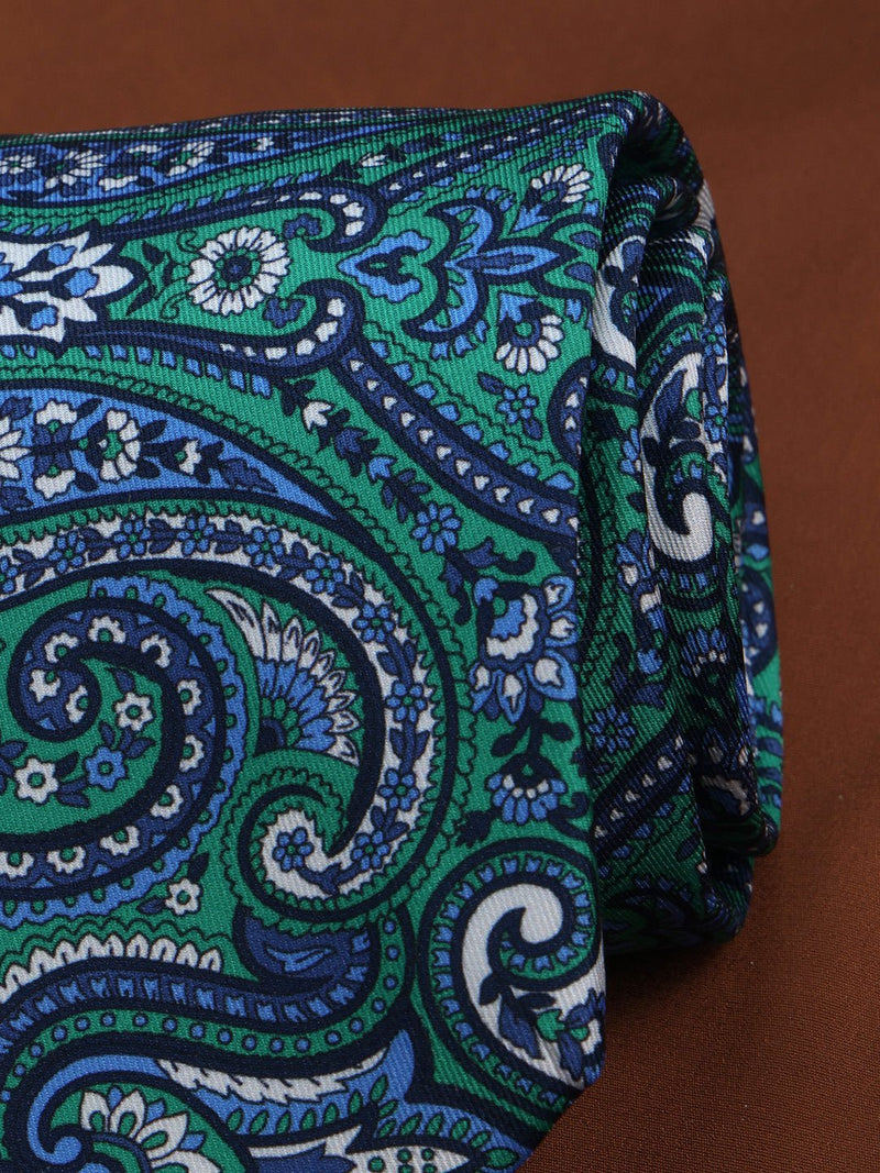 Blue & Green Paisley Printed Necktie - TOSSIDO