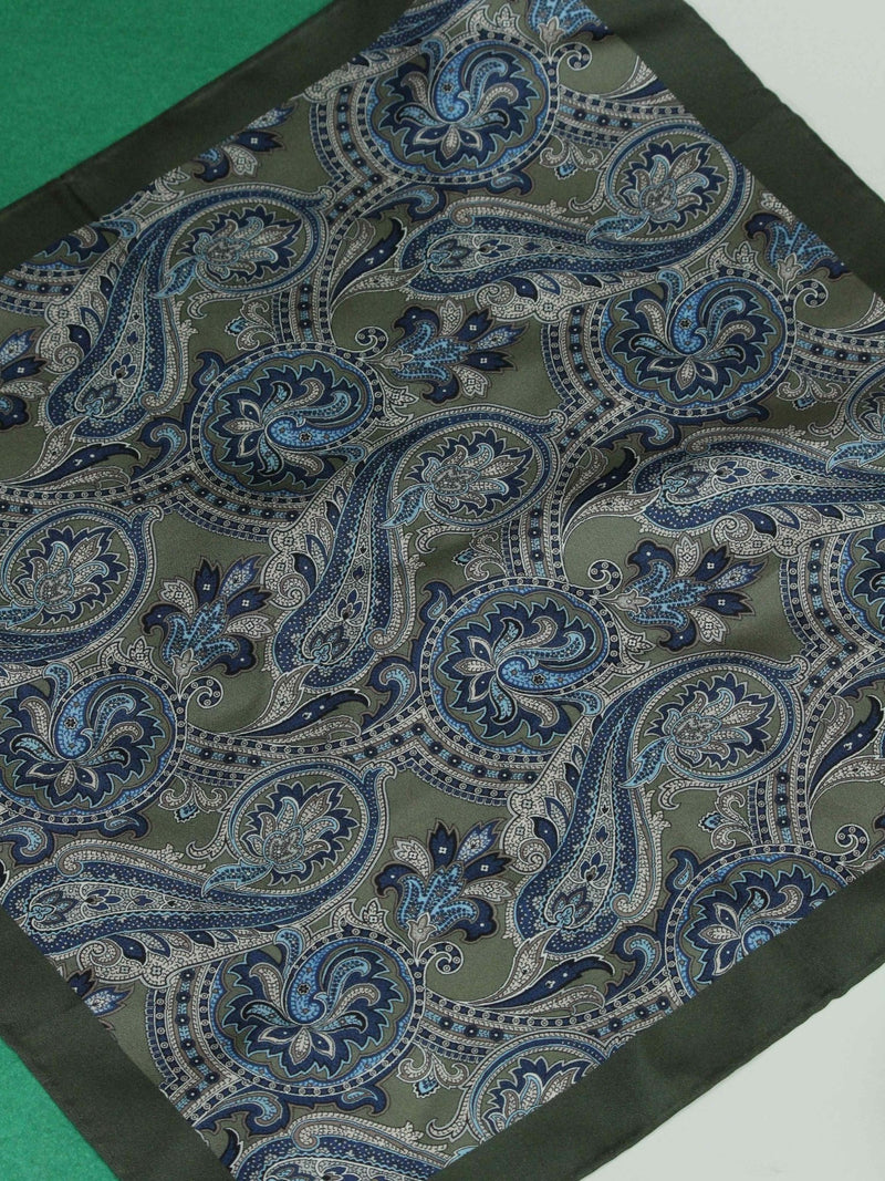 Blue & Green Paisley Silk Pocket Square - TOSSIDO