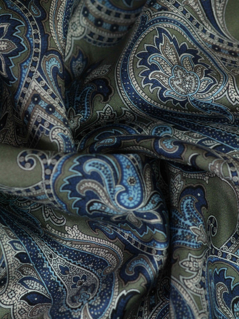 Blue & Green Paisley Silk Pocket Square - TOSSIDO