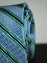 Blue & Green Stripe Woven Silk Necktie - TOSSIDO