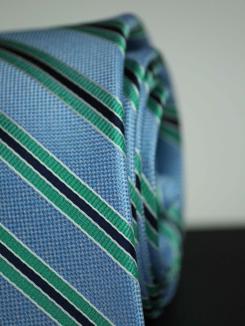 Blue & Green Stripe Woven Silk Necktie - TOSSIDO