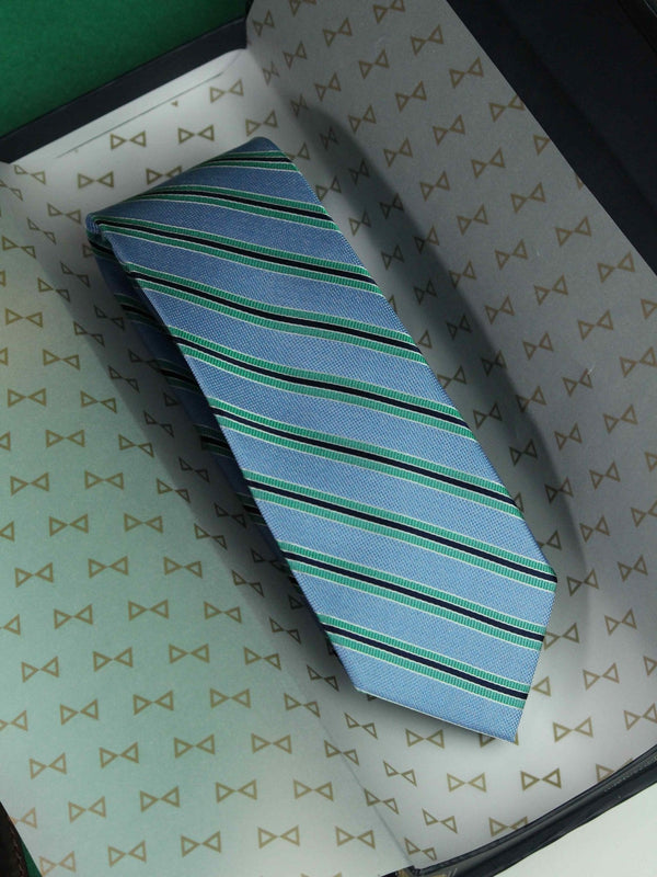 Blue & Green Stripe Woven Silk Necktie - TOSSIDO