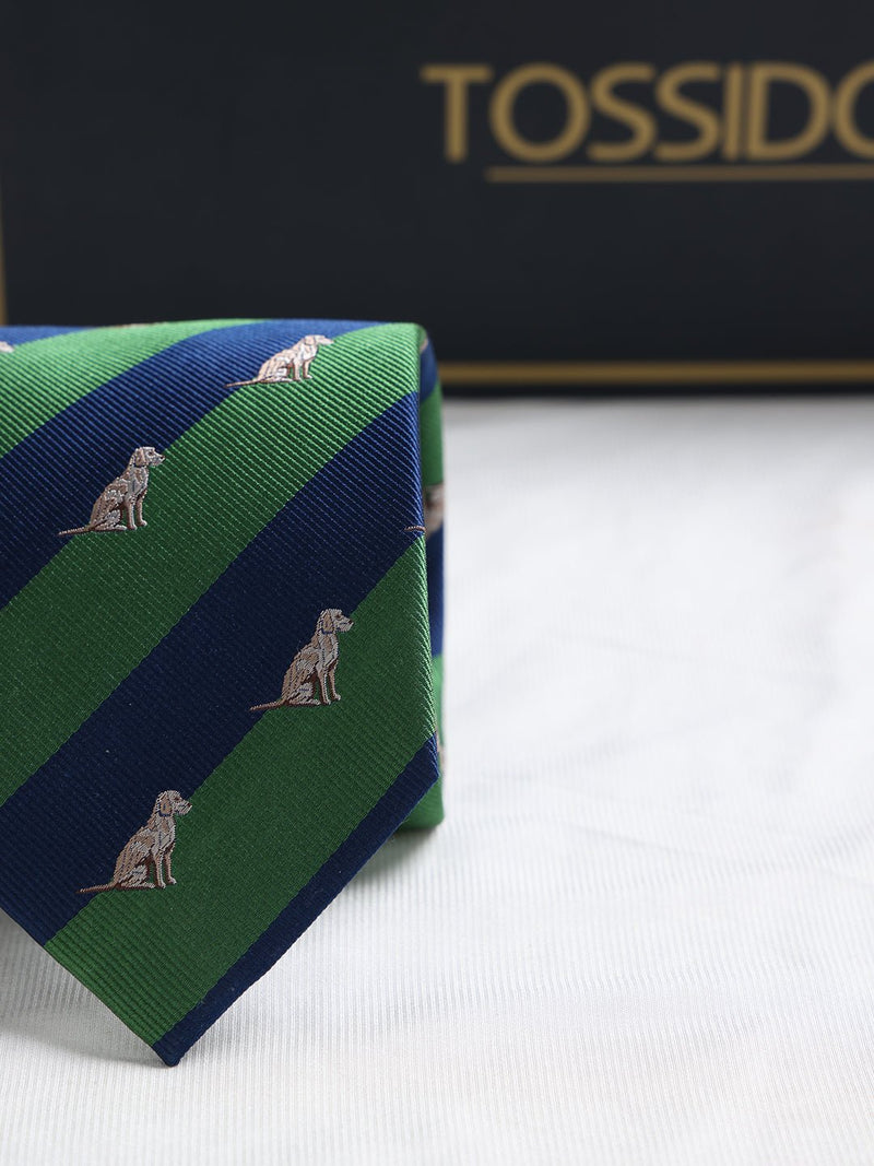 Blue & Green Stripe Woven Silk Necktie - TOSSIDO