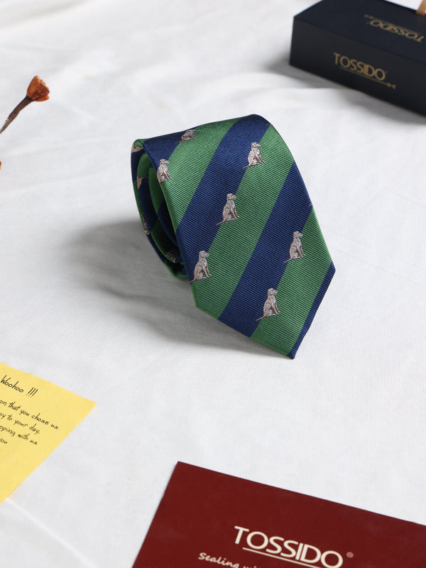 Blue & Green Stripe Woven Silk Necktie - TOSSIDO