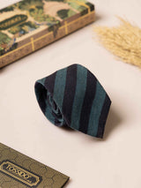 Blue & Green Striped Wool Necktie - TOSSIDO