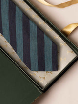 Blue & Green Striped Wool Necktie - TOSSIDO