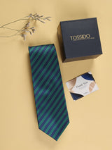 Blue & Green Stripes Woven Necktie - TOSSIDO