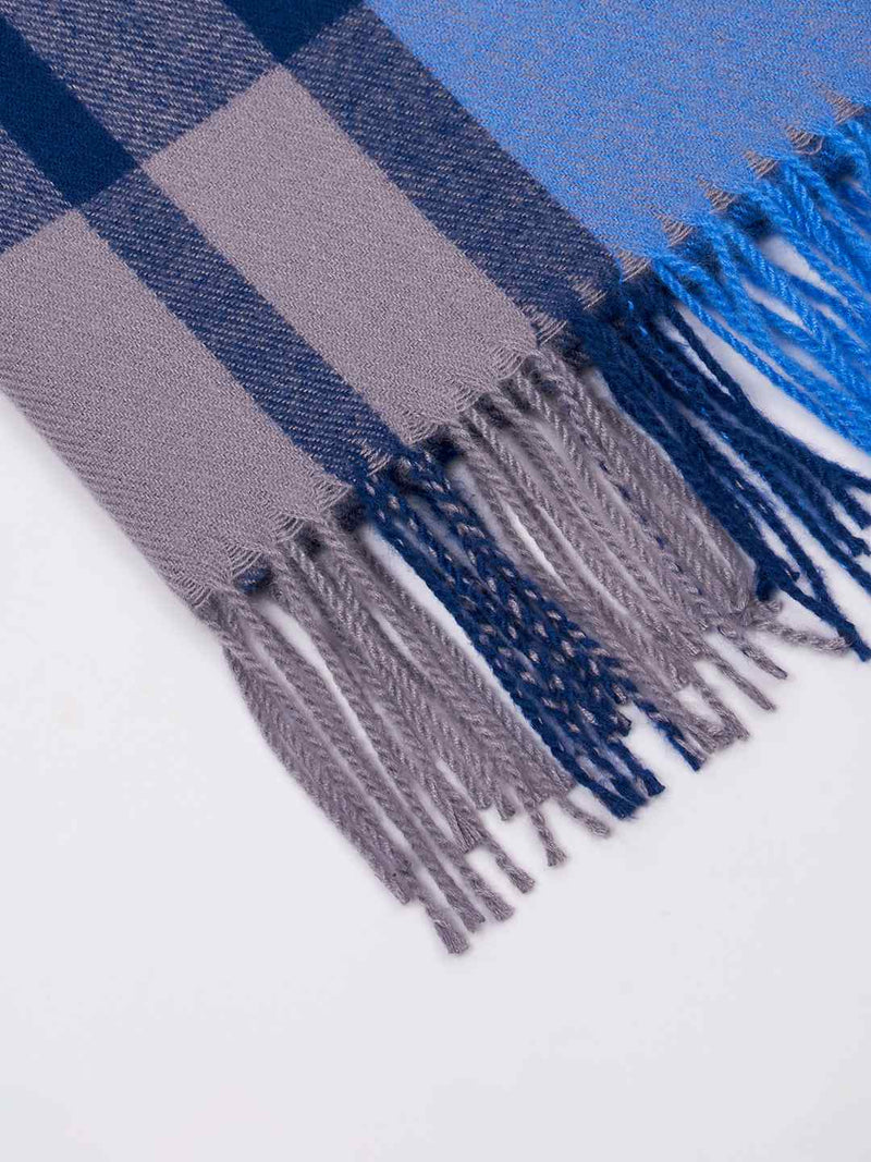 Blue & Grey Check Woolen Muffler - TOSSIDO