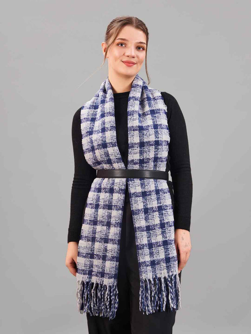Blue & Grey Check Woolen Muffler - TOSSIDO