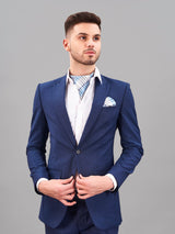 Blue & Grey Check Woven Cravat & Pocket Square Set - TOSSIDO