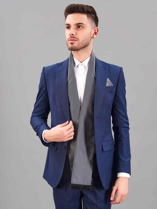 Blue & Grey Geometric Reversible Stole & Pocket Square Set - TOSSIDO