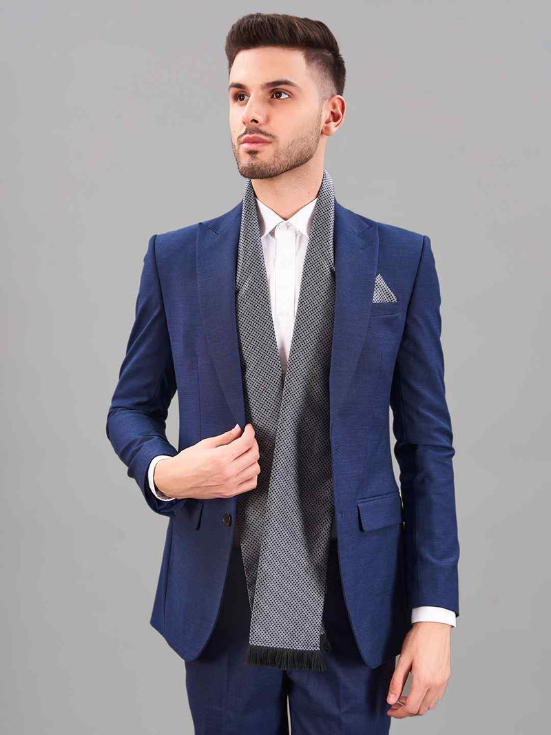 Blue & Grey Geometric Reversible Stole & Pocket Square Set - TOSSIDO