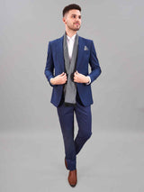 Blue & Grey Geometric Reversible Stole & Pocket Square Set - TOSSIDO