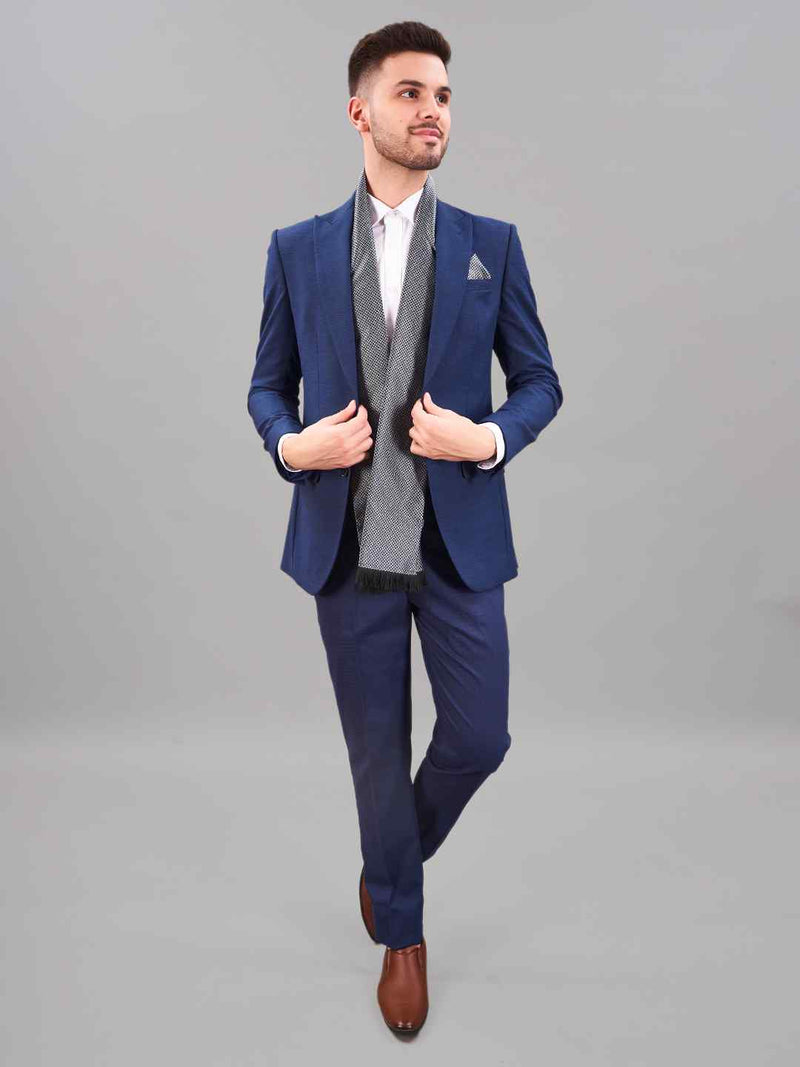 Blue & Grey Geometric Reversible Stole & Pocket Square Set - TOSSIDO