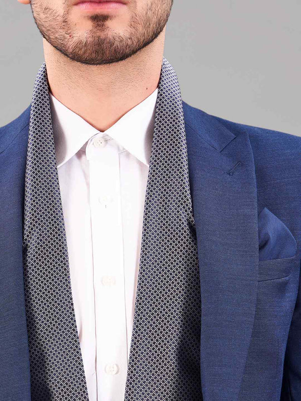 Blue & Grey Geometric Reversible Stole & Pocket Square Set - TOSSIDO