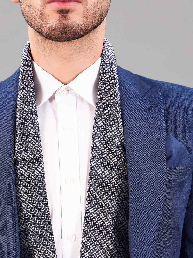 Blue & Grey Geometric Reversible Stole & Pocket Square Set - TOSSIDO