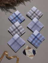 Blue & Grey Plaid Check Cotton Handkerchief Set - TOSSIDO