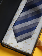 Blue & Grey Stripe Woven Silk Necktie - TOSSIDO