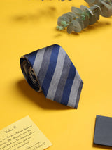 Blue & Grey Stripe Woven Silk Necktie - TOSSIDO