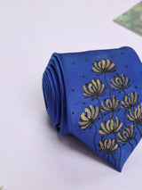 Blue Hand - Painted Woven Necktie - Floral Pattern - TOSSIDO