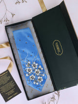 Blue Hand - Painted Woven Necktie - Floral Pattern - TOSSIDO