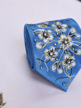 Blue Hand - Painted Woven Necktie - Floral Pattern - TOSSIDO