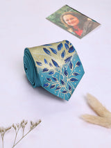 Blue Hand - Painted Woven Necktie - Floral Pattern - TOSSIDO