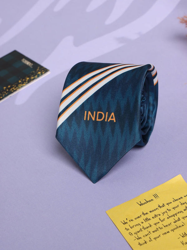 Blue India Printed Necktie - TOSSIDO