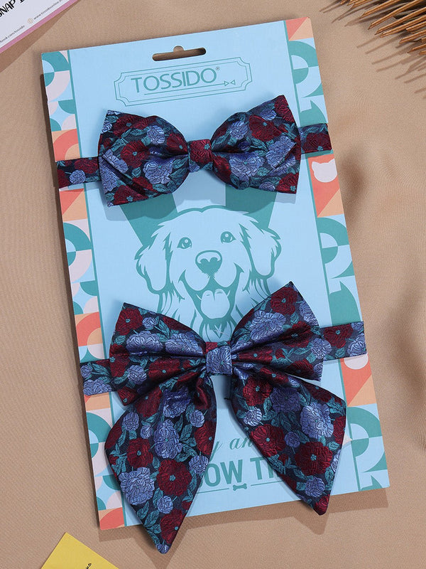 Blue & Maroon Check Bowtie Set for Men and Dogs - TOSSIDO
