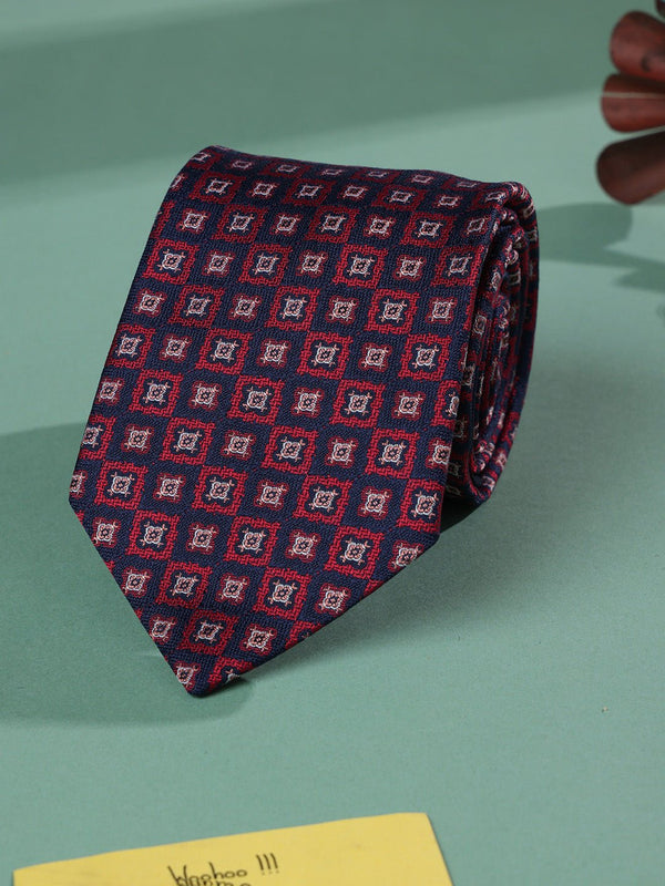 Blue & Maroon Geometric Woven Necktie - TOSSIDO