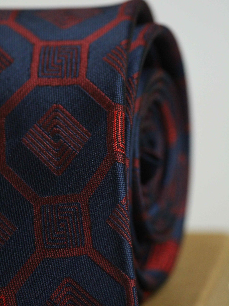 Blue & Maroon Geometric Woven Necktie - TOSSIDO