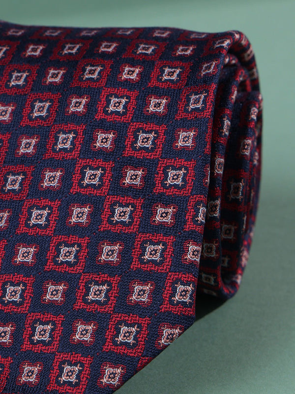 Blue & Maroon Geometric Woven Necktie - TOSSIDO