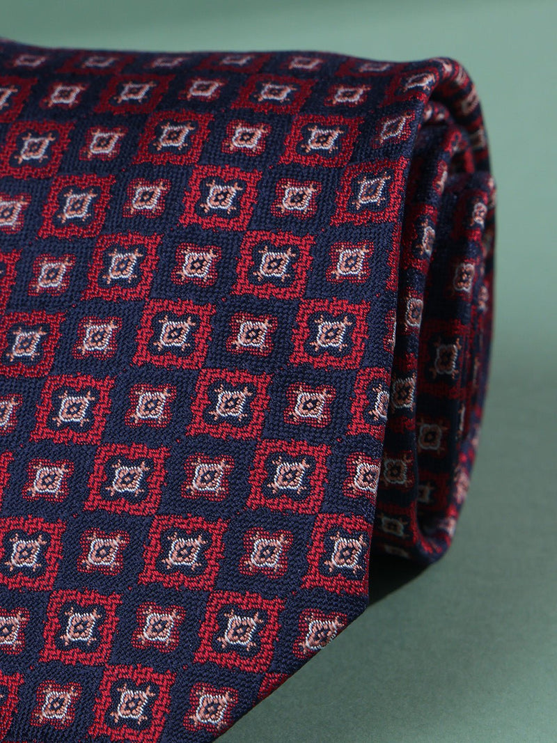 Blue & Maroon Geometric Woven Necktie - TOSSIDO