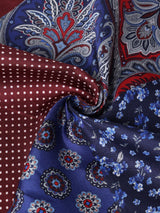 Blue & Maroon Multipattern Silk Pocket Square - TOSSIDO