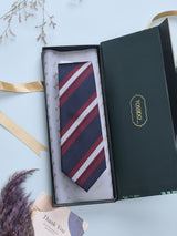 Blue & Maroon Stripes Woven Silk Necktie - TOSSIDO
