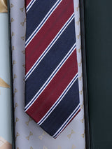Blue & Maroon Stripes Woven Silk Necktie - TOSSIDO
