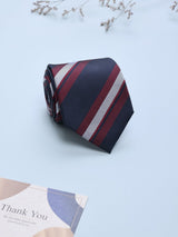 Blue & Maroon Stripes Woven Silk Necktie - TOSSIDO