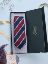 Blue & Maroon Stripes Woven Silk Necktie - TOSSIDO