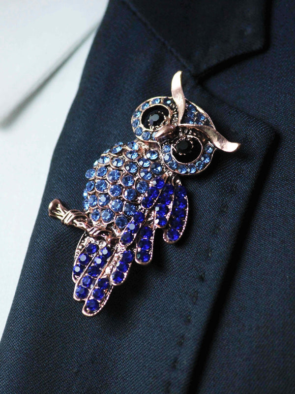 Blue Metal Owl Brooch - TOSSIDO