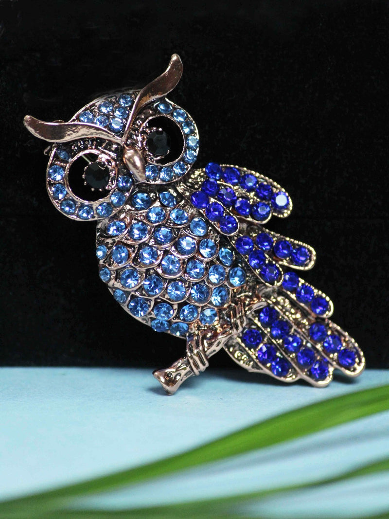 Blue Metal Owl Brooch - TOSSIDO