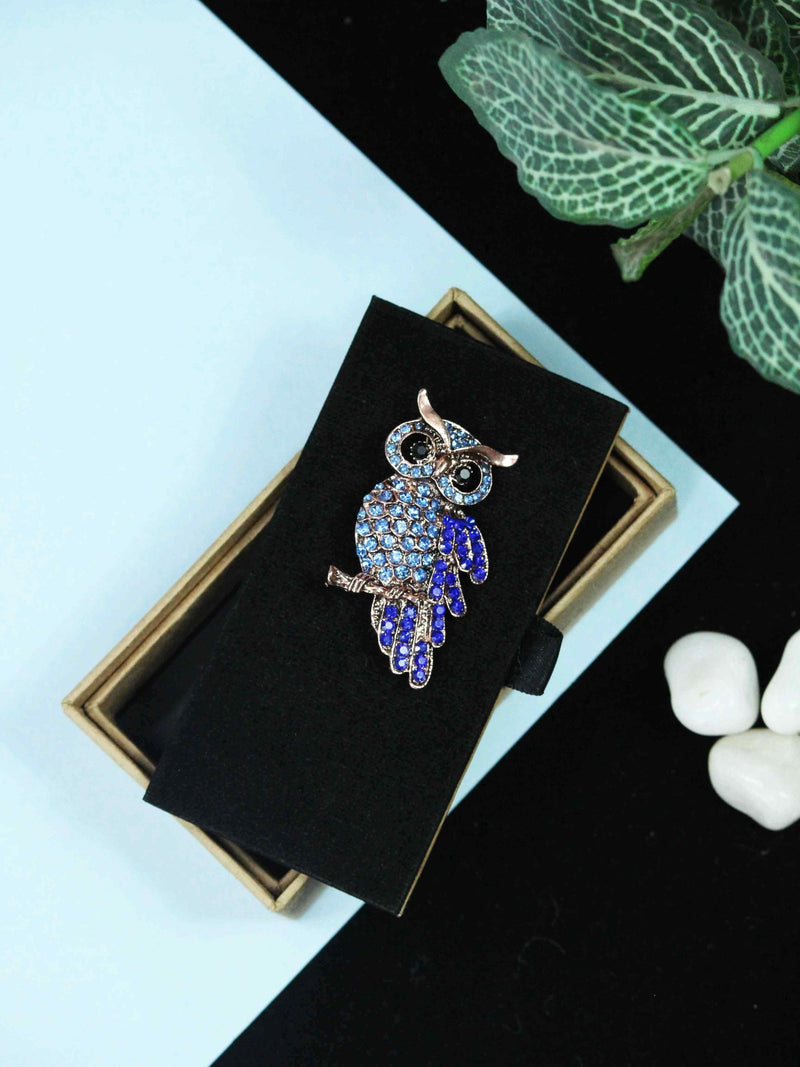 Blue Metal Owl Brooch - TOSSIDO