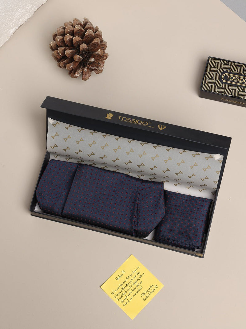 Blue Micro Geometric Woven Cravat & Pocket Square Set - TOSSIDO