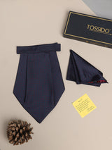 Blue Micro Geometric Woven Cravat & Pocket Square Set - TOSSIDO